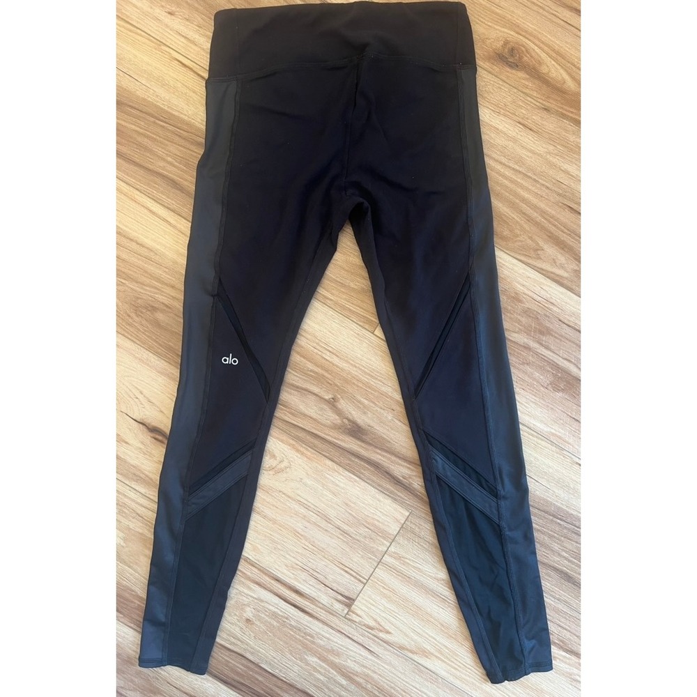 Alo SM Yoga Moto‎ Mesh High Waist Leggings Black Athletic Yoga Pants Workout